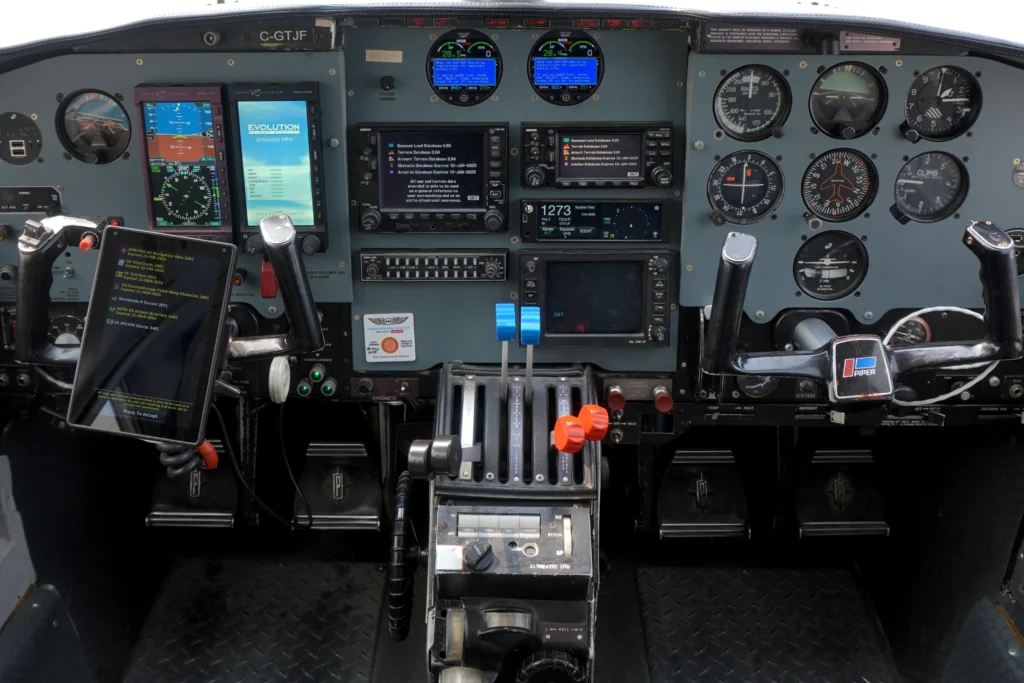 Cockpit and instrument panel of a SkyCare Piper Navajo aircraft