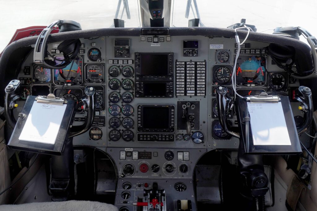Cockpit and instrument panel of a SkyCare Westwind jet