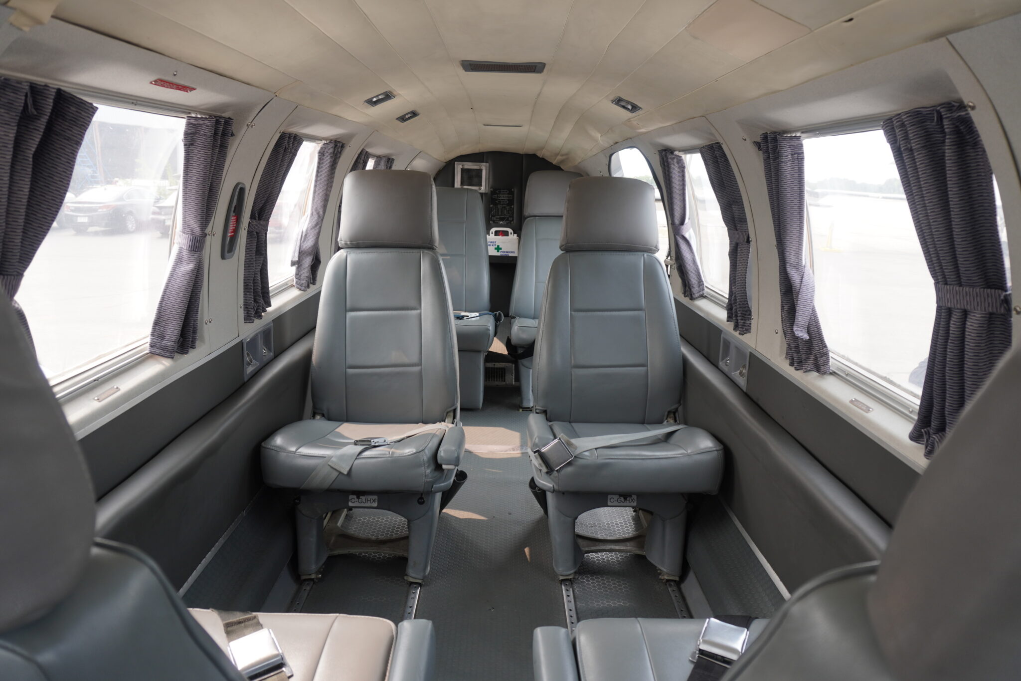 Passenger cabin inside a SkyCare Piper Navajo aircraft