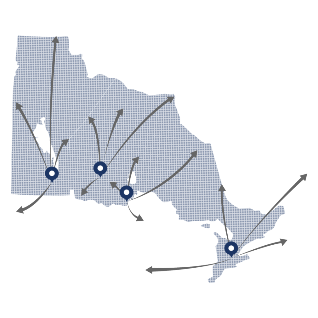 SkyCare locations across Ontario and Manitoba, including Sioux Lookout, Thunder Bay, Kitchener-Waterloo, and St. Andrews