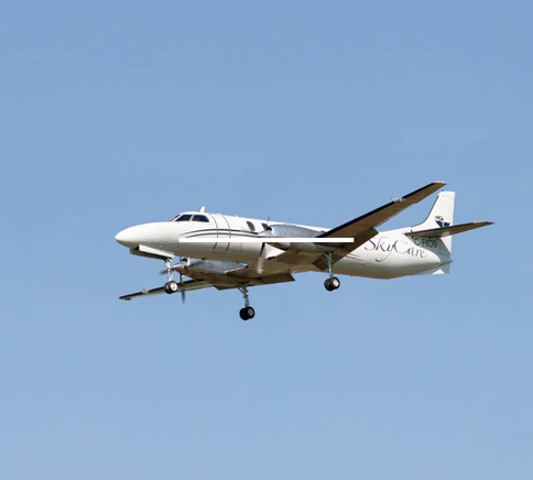 SkyCare Metro medevac aircraft in flight