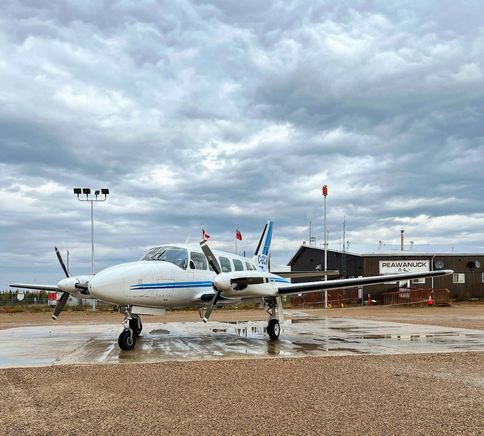 SkyCare Navajo aircraft on the apron in Peawanuck, Ontario