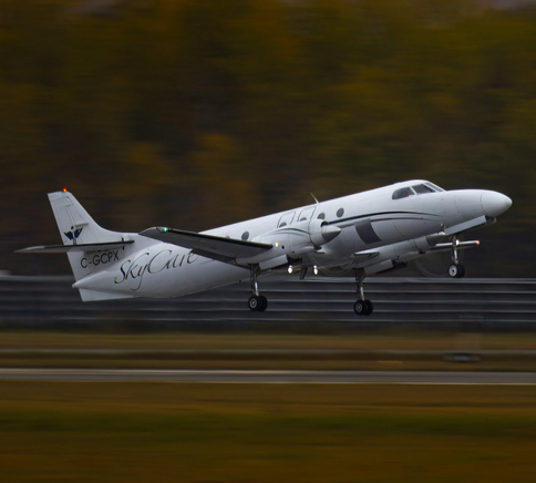 SkyCare Metro aircraft in operation during a charter flight