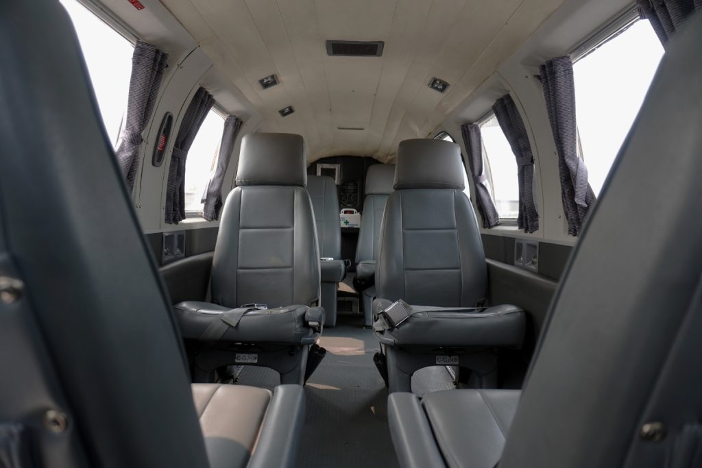 Passenger cabin inside a SkyCare Piper Navajo aircraft