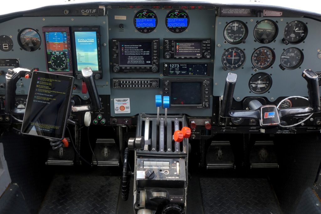Cockpit and instrument panel of a SkyCare Piper Navajo aircraft